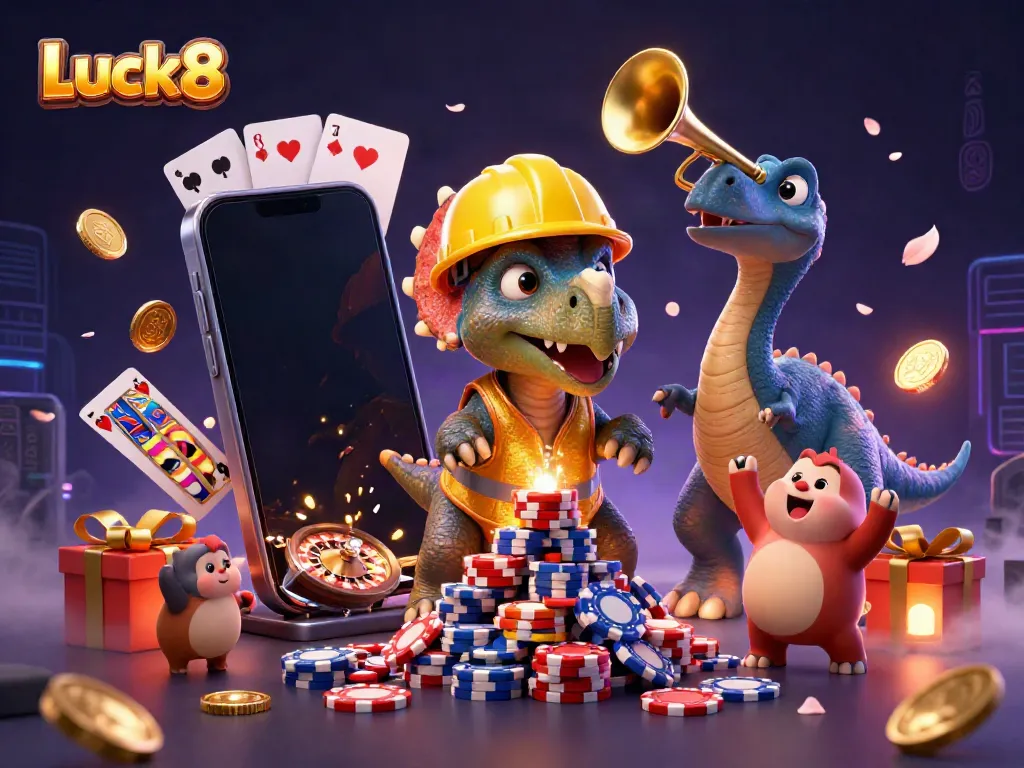Luck8 offers an exciting gaming experience featuring 3D characters and vibrant casino elements.
