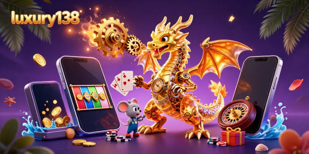 Experience the thrill of luxury138 casino gaming with this vibrant, detailed 3D illustration.