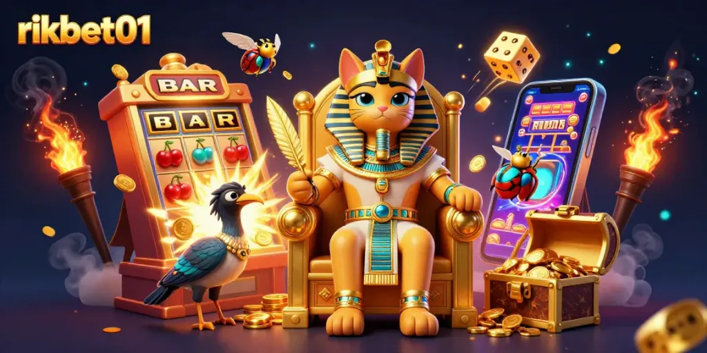 Experience exciting gameplay with rikbet01, featuring numerous slots and jackpot elements in a vibrant scene.