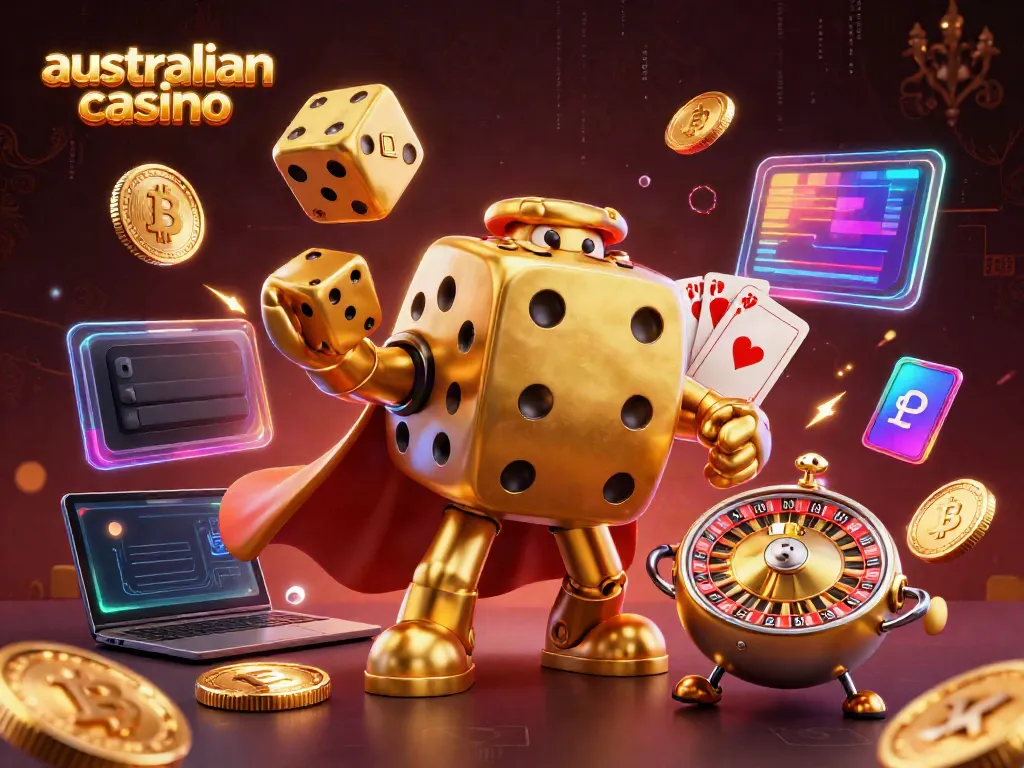 Engage with the fun of australian casino through 3D characters and crypto elements in a vibrant scene.