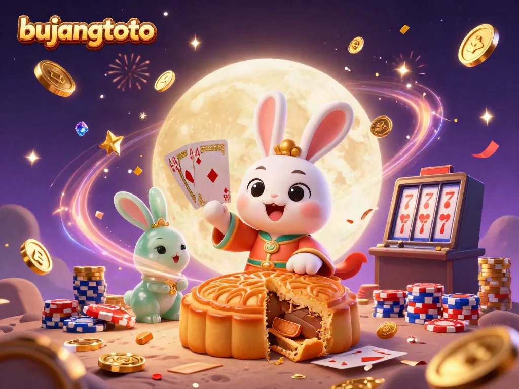 Experience fun with Bujangtoto as rabbit characters celebrate winnings in a vibrant casino scene.
