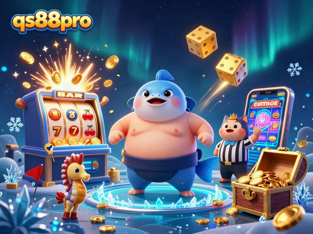 Experience thrilling wins with qs88pro's underwater casino featuring a fugu fighter and slot machines.