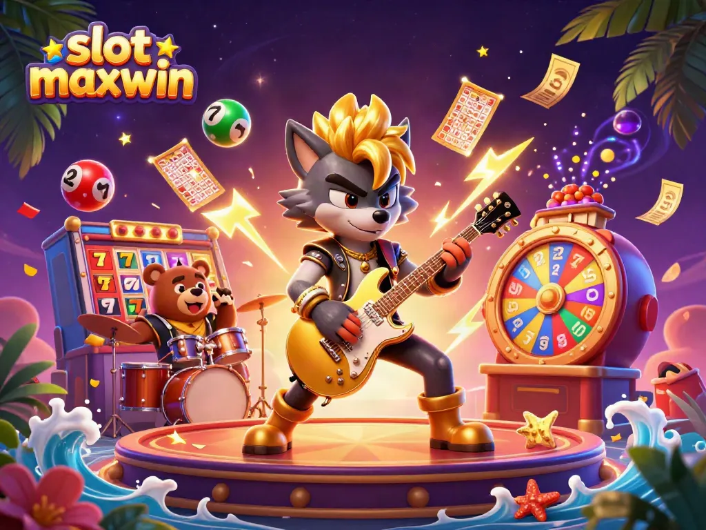 Experience the excitement of slot maxwin with a vibrant casino scene featuring characters and dynamic slot elements.