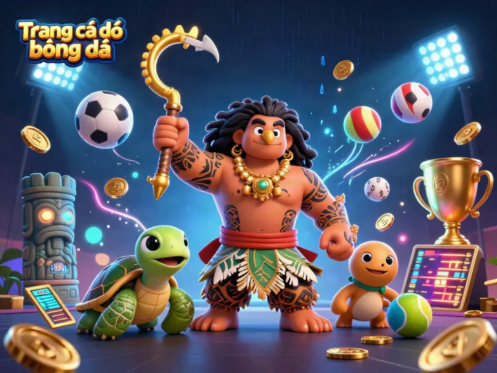 Engage in Trang cá độ bóng đá with an energetic 3D illustration of sports betting themed characters and vibrant elements.