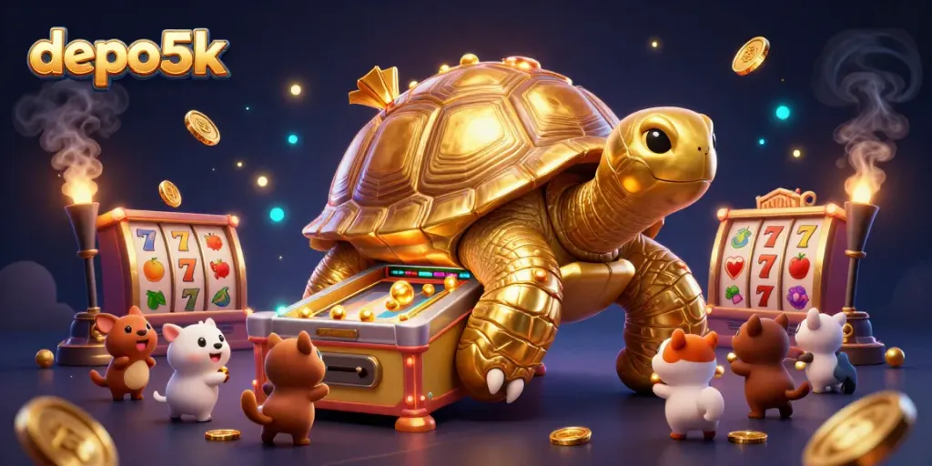 Experience the excitement of depo5k with a colossal golden tortoise pinball machine and dynamic slot reels.