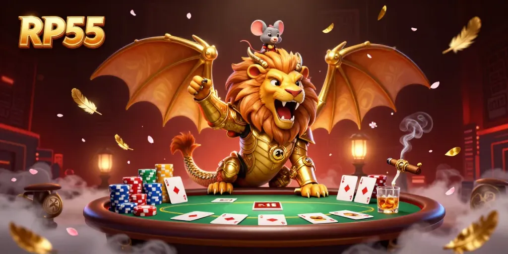 Experience thrilling gameplay with RP55 featuring a heroic chimera and poker elements.