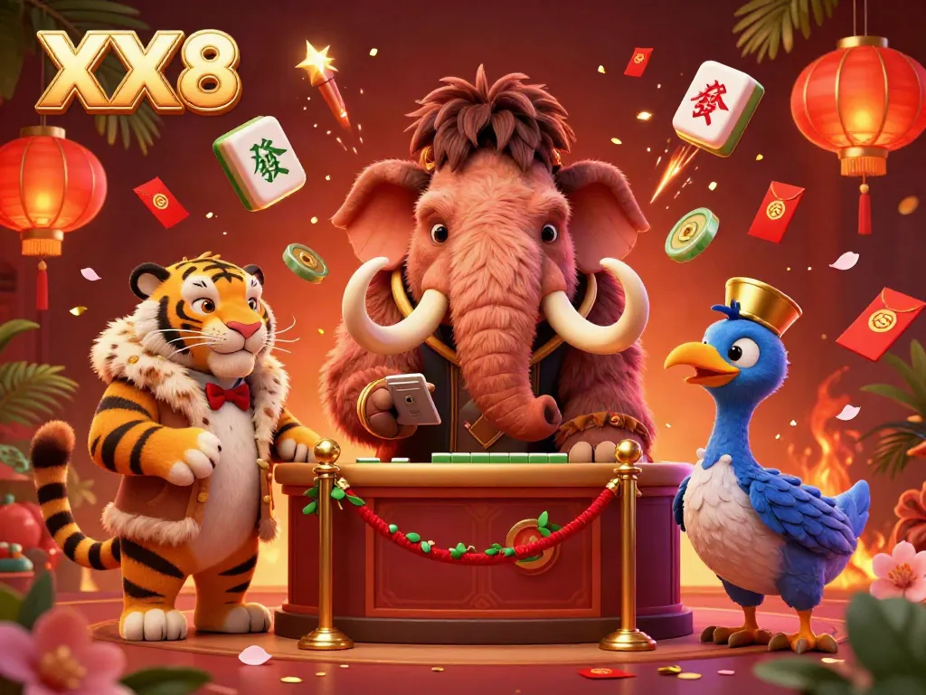 Experience exhilarating gaming at XX8 with vibrant characters celebrating a lively casino atmosphere.