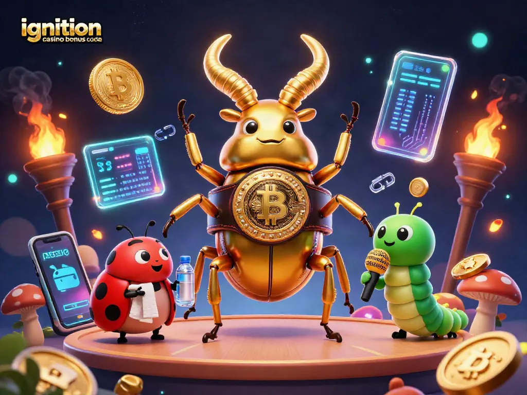 Activate the ignition casino bonus code with an exciting promo scene of dynamic characters and crypto elements.