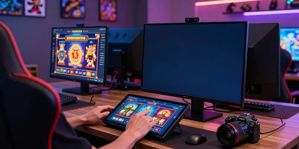 Exciting YUMETOTO gaming experience featuring interactive online slot games in a vibrant boutique setting.