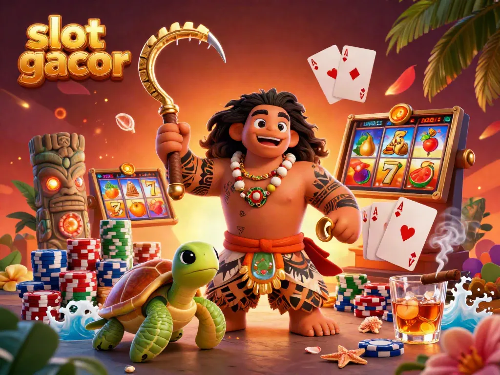 Experience the thrill of slot gacor with a vibrant 3D scene of gambling excitement.