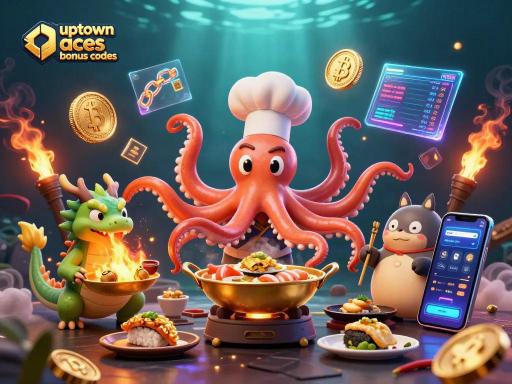Engage with uptown aces bonus codes in a vibrant casino scene featuring dynamic characters and crypto elements.