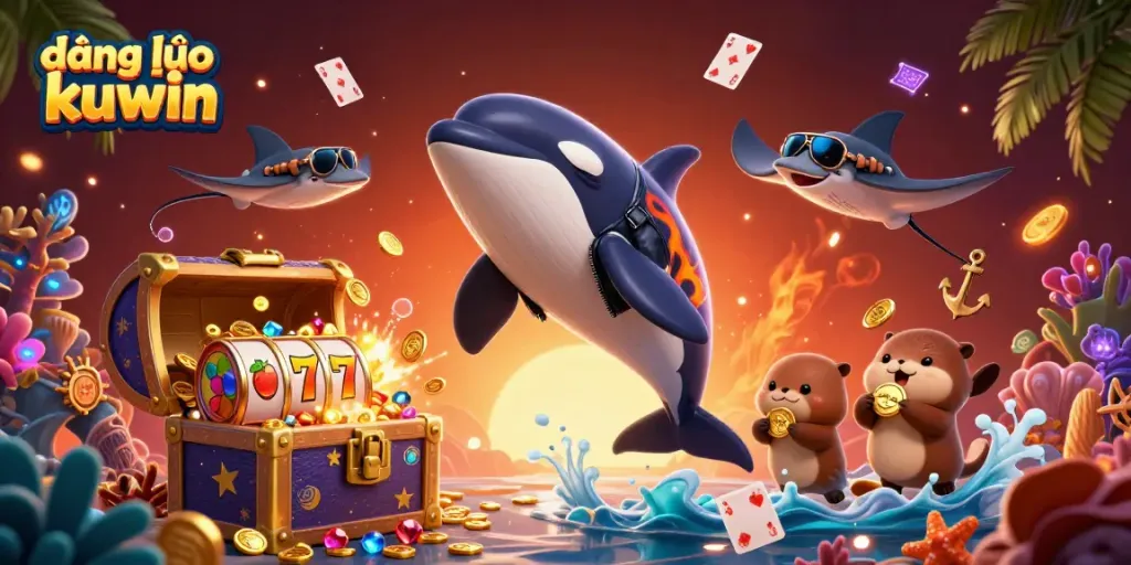 Join the fun at đăng nhập kuwin with a vibrant casino scene featuring fantasy characters celebrating wins.
