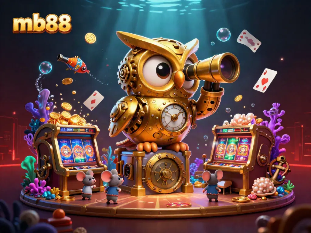 Engage with mb88's thrilling casino adventure featuring a majestic owl and charming mouse patrons.