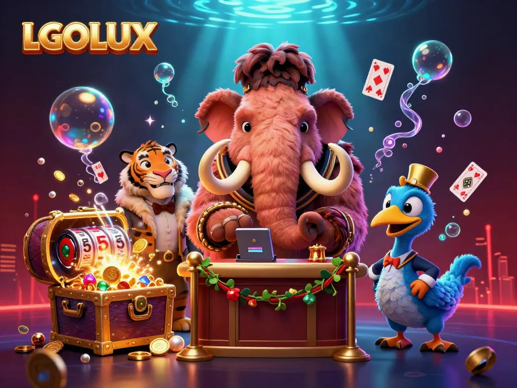 Experience excitement at LGOLUX with vibrant 3D cartoon casino characters and dynamic slot reels.